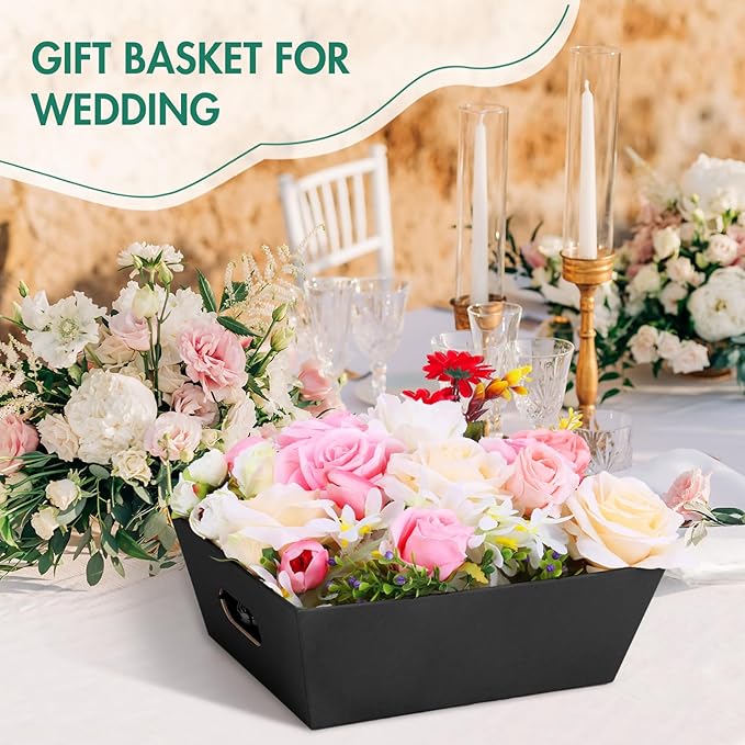 AFOROEOA 20PACK Baskets for Gifts Empty, 10x12”Thick Black Gift Basket with 20 Bows 20 Bags Empty Gift Baskets for Christmas, Valentine’s Day, Easter, Birthdays, Snacks, Farmers Market
