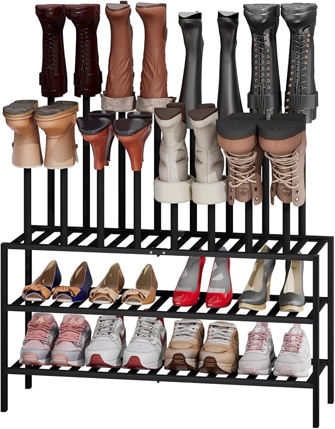 kiplant Tall Boot Rack Organizer - 8 Pair Boot Rack Bamboo Wood Shoe Rack for Entryway & Closet, Holds Tall Boots