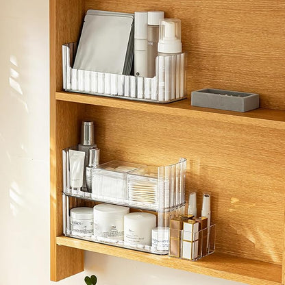 2-Tier Medicine Cabinet Shelves Organizer, Makeup Storage Holder Compartments, Shelf Trays for Bathroom Cabinet Wall, Counter, Vanity, Kitchen - Clear