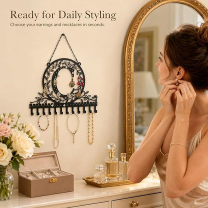 Wall-Mounted Metal Earring Holder Hanging Jewelry Organizer for Earrings and Necklaces Space-Saving Wall Display with Hooks for Jewelry Storage (jewelry stand C)