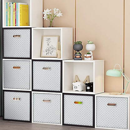 Fabric Cloth Storage Bins,Fabric Cube Organizer with Dual Handles Foldable Cube Storage Baskets for Home Bedroom Storage,Set of 6,（Light Grey）