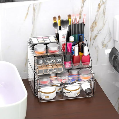 Small Make up Organizers and Storage with 4 Drawers,Clear Skincare Organizers,Cosmetic Storage for Dresser Top Organizer,Bathroom,Vanity,Countertop Makeup Organizers for Skin Care and Beauty Organizer