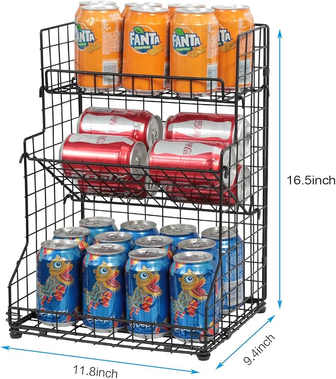 X-cosrack 3-Tier Snack Organizer Rack Bins with Adjustable Tilting Design for Pantry Storage,Metal Wire Snack Holder for Kitchen Bathroom Cabinets Countertops