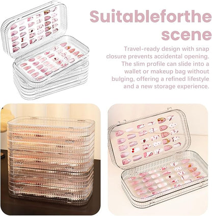 Large Tri-Fold Press On Nail Organizer Case - 4-Page Portable Storage Box for Fake Nails, Clear PET Plastic Travel Holder (6×3.2×1.8 inch) Texture 2Pcs