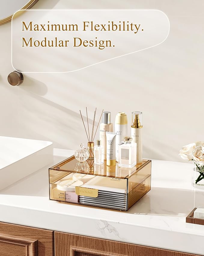 Makeup Organizer Countertop with Drawers & Lid, Skincare Organizer for Vanity, Large Cosmetic Organizer & Display Cases and Storage for Bathroom & Desktop. Perfect for Girl Women Mom Gifts