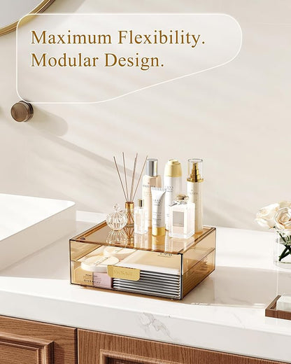 Makeup Organizer Countertop with Drawers & Lid, Skincare Organizer for Vanity, Large Cosmetic Organizer & Display Cases and Storage for Bathroom & Desktop. Perfect for Girl Women Mom Gifts