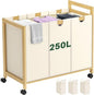 Homykic 250L Laundry Sorter Cart with Wheels, 3-Section Rolling Laundry Basket with Removable Bags, 66 Gal Large Laundry Hamper Organizer, Heavy Duty Bamboo Frame, Water-Resistant, Black