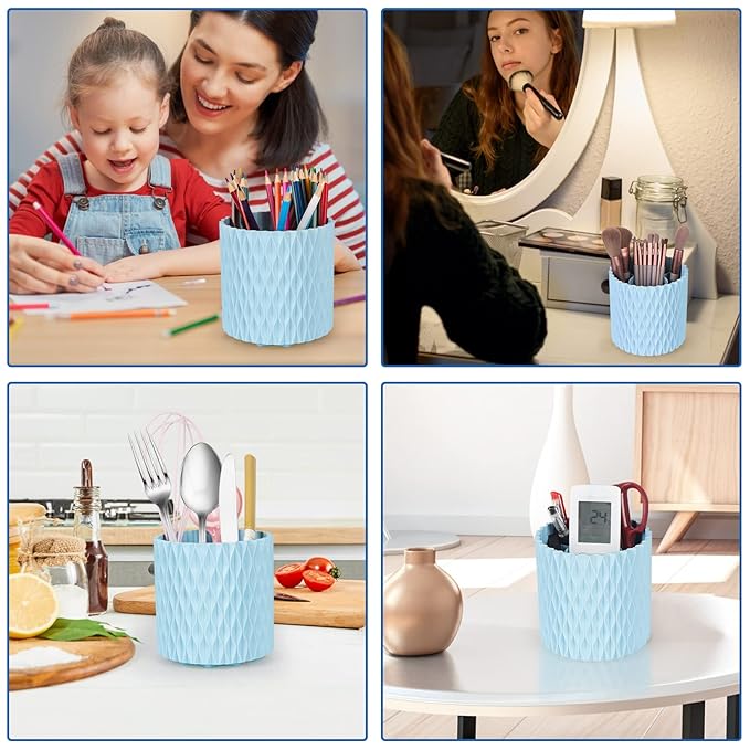 Makeup Brush Holder Organizer - 360° Rotating, 5-Slot Brush Cup for Cosmetics, Lipsticks, Pens | Vanity & Desk Organizer (Light Blue)