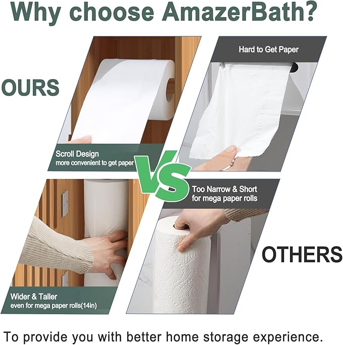 AmazerBath Toilet Paper Storage Cabinet Bamboo, Toilet Paper Holder with Storage for Small Spaces, Slim Bathroom Storage Cabinet, 33x7.3x6.5 Inches