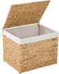 Water Hyacinth Storage Basket with Lid, 21.1 Gallon (80L) Wicker Shelf Basket with Removable Liner, Wicker Storage Basket for Blanket, for Livingroom, Bedroom, Natural