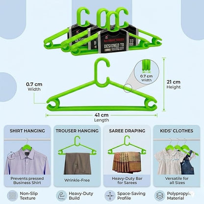 Sturdy Polypropylene Hanger, Pack of 12,Green l Cloth Hanger l Dress Hangers l Hanger for Clothes Hanging