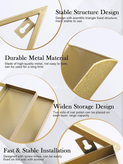 10PCS Metal Wall-mounted Nail Polish Storage Racks, Lorvain 5 Tiers Gold Triangular Display Rack Cosmetic Display Cases Lipstick Perfume Wall Shelf Essential Oil Organizer for Home Spa Nail Salon Shop