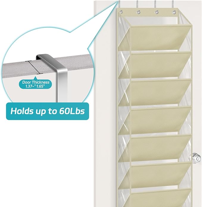 AOODA 10 Tier Clear Over the Door Shoe Organizer Storage, Deep Pockets Large Hanging Shoe Rack for Closet Door, Fit 20 Pairs Shoe Holder Hanger for Sneakers, Boots (Deep beige)