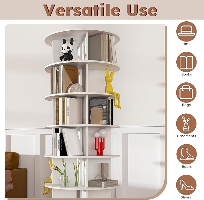 6 Tier Rotating Shoe Rack Tower, Spinning Shoe Tower Display Lazy Susan, Revolving 360° Shoe Rack Storage Round Carousel, Vertical Handbag Rotate Shoes Closet Organization