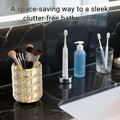 LUGUNU Makeup Brush Holder with Golden Crystal Bling – Elegant Vanity Organizer for Brushes, Pens & Pencils, Ideal for Bathroom or Office Countertop(2Pack)