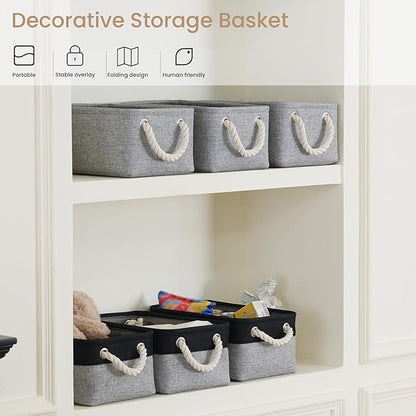 Storage Baskets for Shelves 11.8x7.9x5.2 Inch, Foldable Fabric Storage Bins with Handles, Small Storage Baskets for Organizing Closet, Office, Home Organization (3-Pack, Gray)