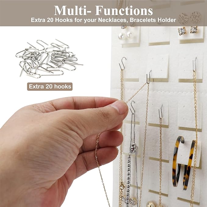 Resovo Hanging Earrings Organizer, Earring Holder & 20 Hooks, Holds Up To 300 Pairs, Compact Design, Soft Material, Earring Hanger Earring Display Hanging Organizer for Women Girls -1 Pack