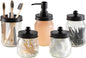 Mason Jar Bathroom Accessories Set – 5-Piece Bathroom Set with Toothbrush Holder, Soap Dispenser, Canister, and 2 Small Jars by Lavish Home (Black)