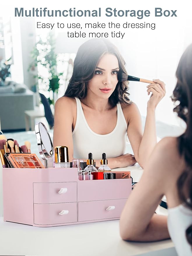 Makeup Organizer with Drawers,Large Capacity Countertop Organizer for Vanity,Bathroom and Bedroom Desk Cosmetics Organizer for Skin Care,Brushes, Eyeshadow, Lotions, Lipstick, Nail Polish