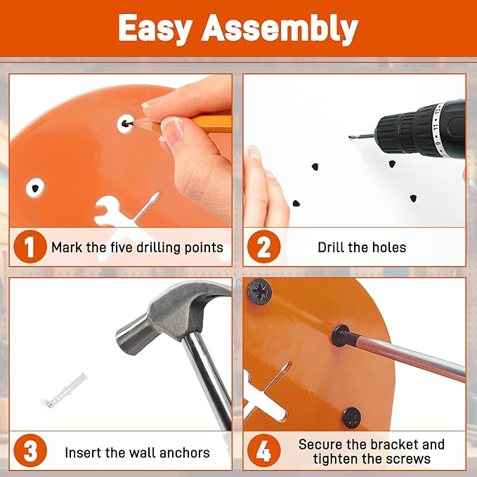 Garage Organizer Trimmer Rack, 4 Pack Weed Eater Hanger for Wall, Garden Power Tool Hanger Weed Whackers Holder Wall Mounted for Grass Trimmer, Hedge Trimmer, Garage Trimmer, Orange