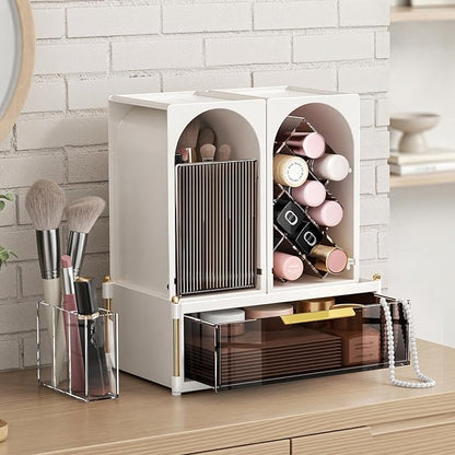 Premium Makeup Organizer with Adjustable Compartments, Spacious Drawers for Cosmetics and Brushes - Ideal for Vanity, Bathroom, or Dressing Table