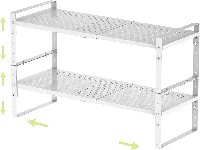 Expandable Shoe Rack Heavy-Duty Closet Organizer Adjustable Shelf Stackable Metal Framework for Entryway, Garage,RV,Pantry,Cabinet(Large,2 Packs/White)
