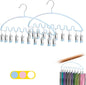 Legging Organizer for Closet,Metal Wave Design Pants Hanger with 10 Clips 7 Hooks, Closet Storage for Pants, Skirts, Hats (Blue, 2Pack)