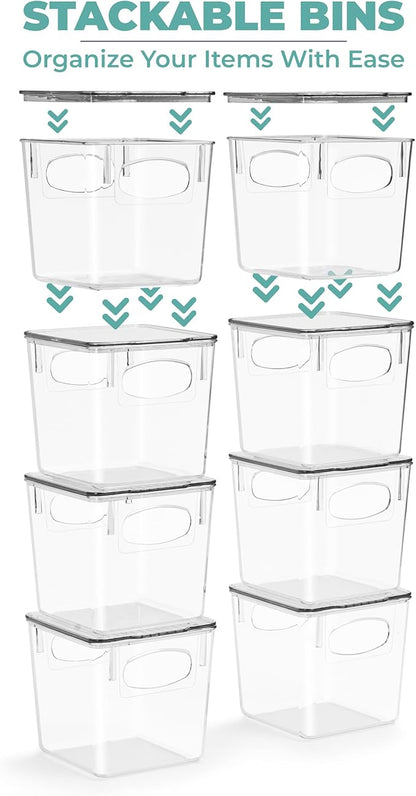 Sorbus 8-Pack Small Clear Plastic Storage Bins – Organizers for Kitchen, Pantry, Fridge, Cabinet & Refrigerator
