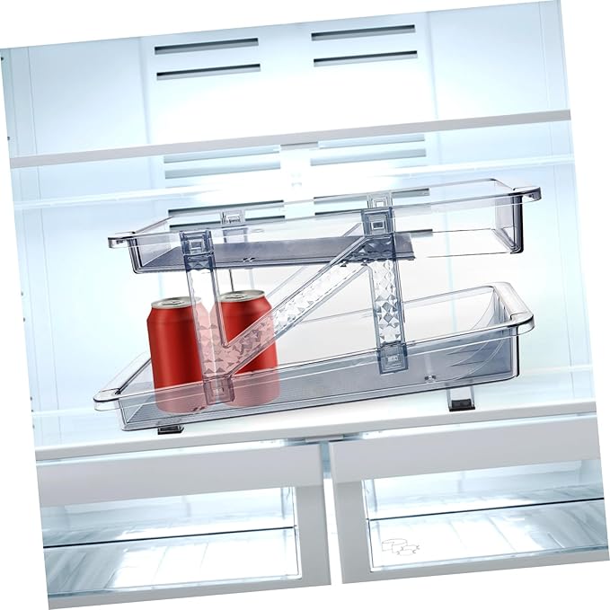 Double Tier Beverage Organizer Rack Rolling Soda Can Holder for Refrigerator Convenient Beer and Drink Dispenser Space-saving Storage for Kitchen and Pantry