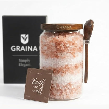 Large Bath Salt Container with Scoop | 74 oz Bath Salt Jar with Lid & Scoop | Airtight Glass Canister, Premium Dark Acacia Lid, Bathroom Storage, Sugar & Coffee Canister, Home Storage