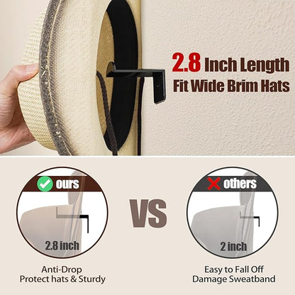Aoodaily 2.8 Inch Hat Hooks for Wall - (16 Pack) Cowboy Hat Rack, Strong Adhesive Cap Holder, Organizer for Baseball Caps, Western Room Decor - Black