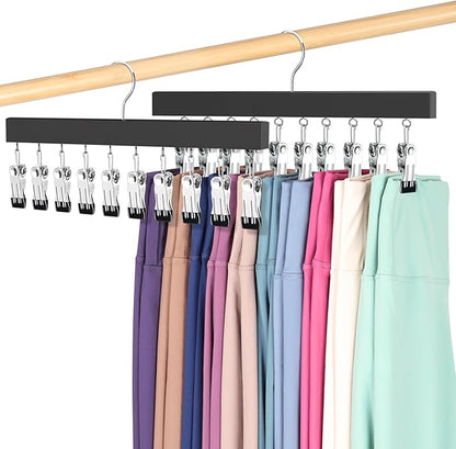 Legging Organizer for Closet, Pants Hangers with Clips Holds 20 Leggings, Jeans, Hats, Shorts, Socks, 360° Rotating Space Saving Hanging Lightweight Garment Hanger Storage 2Pcs