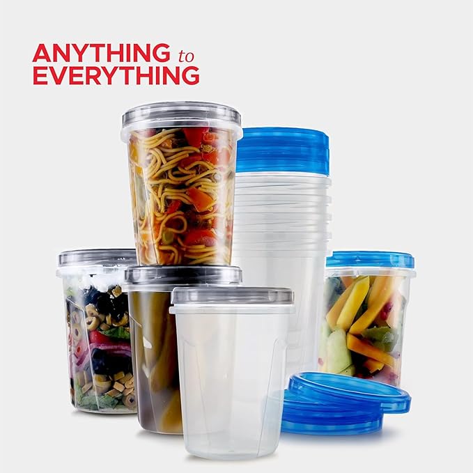 Tafura 10 Pack Leakproof Freezer Containers for Food with Twist Top Lids - 32 Oz -Black/Blue Lids