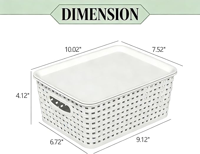 6 Pack Plastic Stackable Storage Baskets with Lids, White Breathable Storage Containers Bins for Organizing Desktop Closet Playroom Classroom Office
