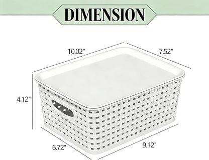 6 Pack Plastic Stackable Storage Baskets with Lids, White Breathable Storage Containers Bins for Organizing Desktop Closet Playroom Classroom Office