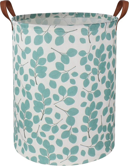 Laundry Baskets,Canvas Fabric Laundry Hamper,Collapsible Toy Storage Organizer Bins,Gift Basket for Bedroom, Clothes, Nursery,Kids,Boys (Eucalyptus leaves)