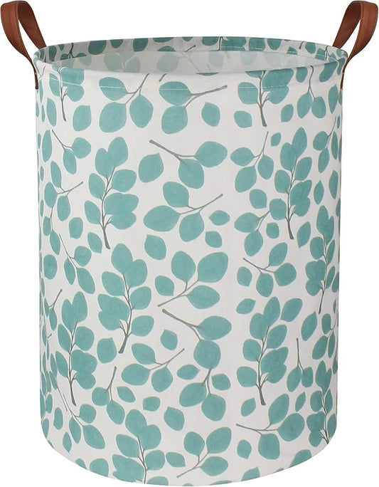 Laundry Baskets,Canvas Fabric Laundry Hamper,Collapsible Toy Storage Organizer Bins,Gift Basket for Bedroom, Clothes, Nursery,Kids,Boys (Eucalyptus leaves)