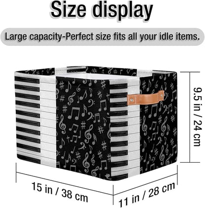 AUUXVA Storage Basket Piano Keyboard Music Note Storage Cube Box Durable Canvas Collapsible Toy Basket Organizer Bin with Handles for Shelf Closet Bedroom Home Office