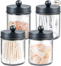 Amolliar 4 Pack Apothecary Jars Bathroom Vanity Storage Organizer Set -Countertop Canister with Stainless Steel Lids &Cute Stickers - Qtip Dispenser Holder for Qtips,Cotton Swabs,Makeup Sponges (Grey)