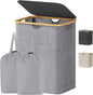 Lifewit 120L Laundry Basket with Lid, Clothes Hampers for Laundry with Bamboo Handles and 1 Removable Bag, Large Foldable Laundry Hamper for Bedroom, Bathroom, Dorm, Laundry Room, Light Gray