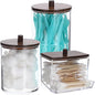Hipiwe 3 Pack Acrylic Cotton Ball Holder Clear Qtip Holder Bathroom Canister Storage Box with Lid Apothecary Jars Makeup Organizer for Cotton Balls,Swabs,Pads,Brown