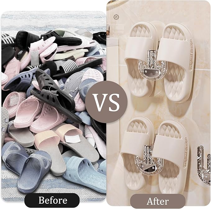 No-Drill Suction Cup Slipper Racks – Wall-Mounted Bathroom Shoe Holders with Drainage, Anti-Slip Design, Easy Installation