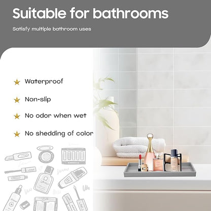 Vanity and Bathroom Tray, 9.8" ABS Countertop Organizer,Waterproof Vanity Tray for Toilet Tank,Perfume,Soap,Keys,Bathroom Accessories,Kitchen and Bath Trays,Non Slip Small Trays,Gray