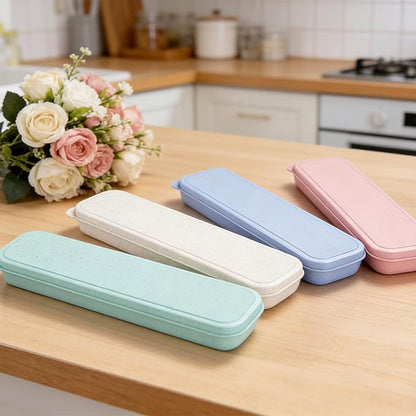 Travel Cutlery Case Portable Utensil Holder Travel Silverware Case Flatware Storage Box Camping Utensils Cases for Fork Spoon Chopsticks Lunch Box, 8.26 x 2.1 Inches (Blue, Pink, Small)