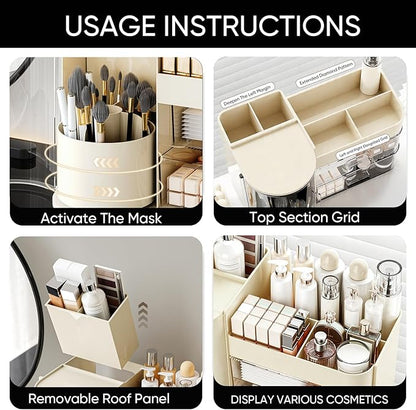 Makeup Organizer,Rotating Cosmetic Storage Organizer with Drawers,Large Capacity Makeup Brush Holder,Skincare Vanity Organizer for Bathroom Countertop,Cream.