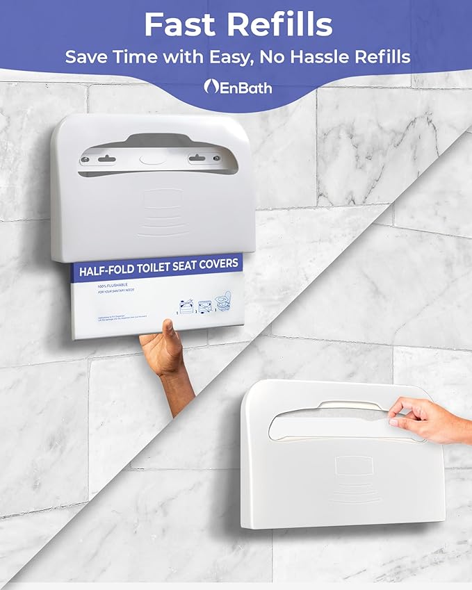 Commercial Toilet Seat Cover Dispenser Wall Mount (2-Pack), White Half-Fold Toilet Seat Cover Holder for Bathroom/Restroom