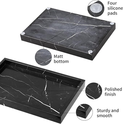 Marble Bathroom Vanity Tray, Natural Luxury Vanity Home Kitchen Bathroom Table Tray, Stone Decorative Countertop Dresser Trays for Key Coffee Perfume Jewelry Makeup (Black Marquina, 12"x 8" x1.2")