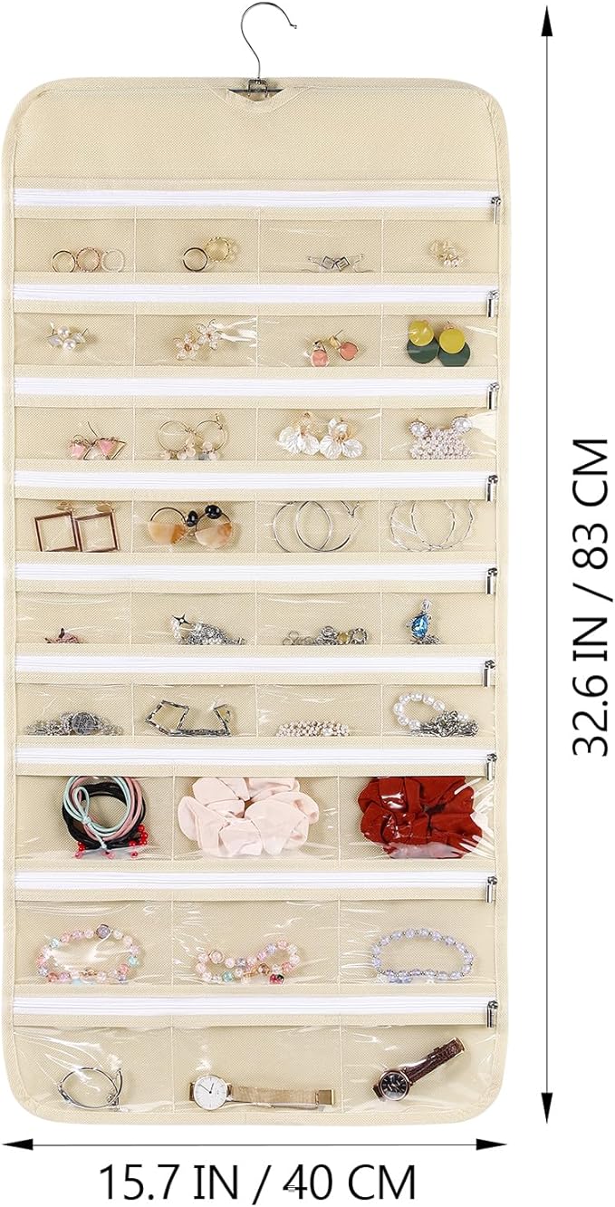 Cabilock Hanging Jewelry Organizer - Jewelry Travel Organizer, Hanging Jewelry Organizer Revolving Hanger - Double-Sided 66 Pocket for Girls Women Travel Jewlery