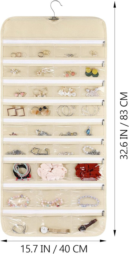 Cabilock Hanging Jewelry Organizer - Jewelry Travel Organizer, Hanging Jewelry Organizer Revolving Hanger - Double-Sided 66 Pocket for Girls Women Travel Jewlery