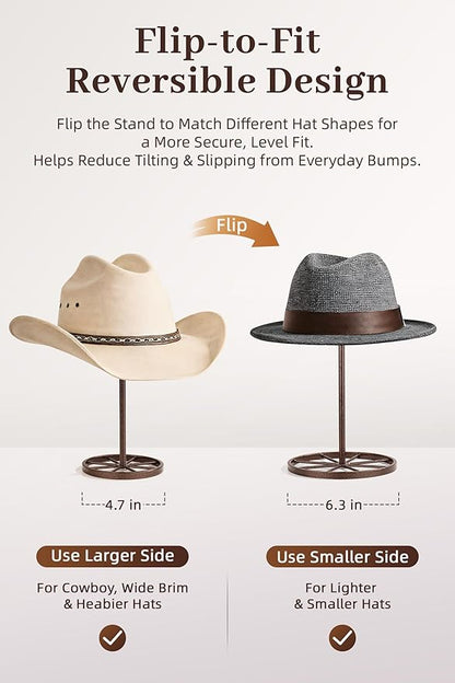 Cowboy Hat Stand, Heavy Duty Metal Hat Holder for Desk Countertop Closet, Wagon Wheel Hat Display Rack for Fedora, TableTop Western Hat Stand for Vendors Retail, Mens Cowboys Gifts, 2 Pack, Bronze